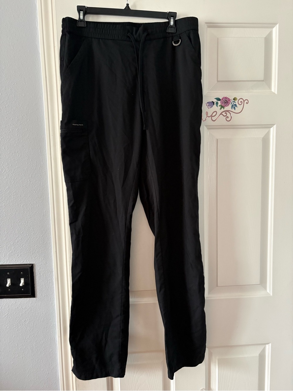 Healing Hands Men Black Drawstring Casual Pants Size LT
